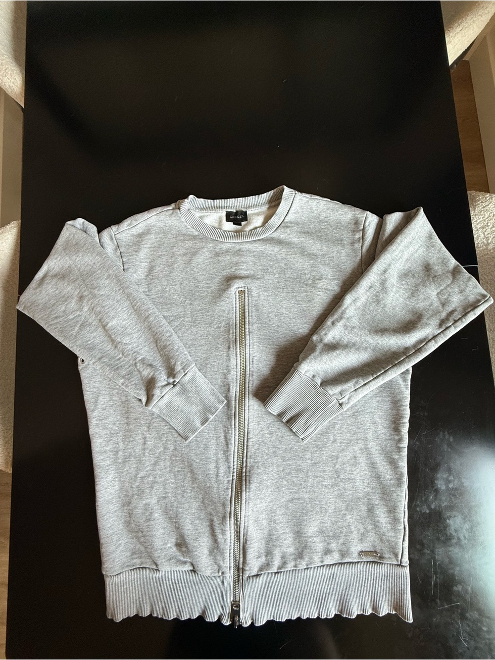 Diesel Light Gray Zip-Front Crewneck Sweatshirt
